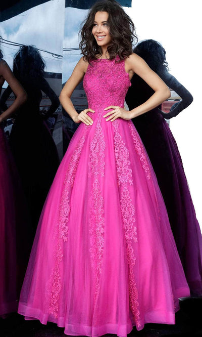 Jovani 59046 - Embroidered A-Line Dress Prom Dresses 00 / Fuchsia