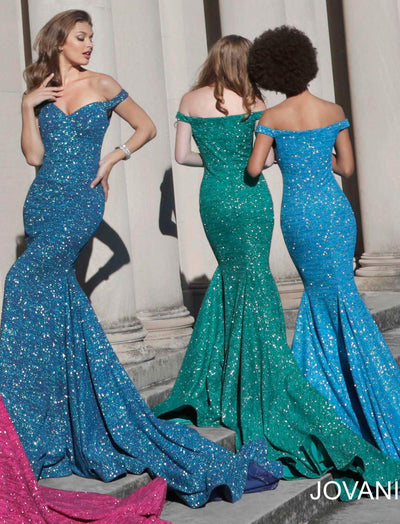 Jovani - 60122 Off Shoulder Sweetheart Neck Glitter Mermaid Gown Evening Dresses