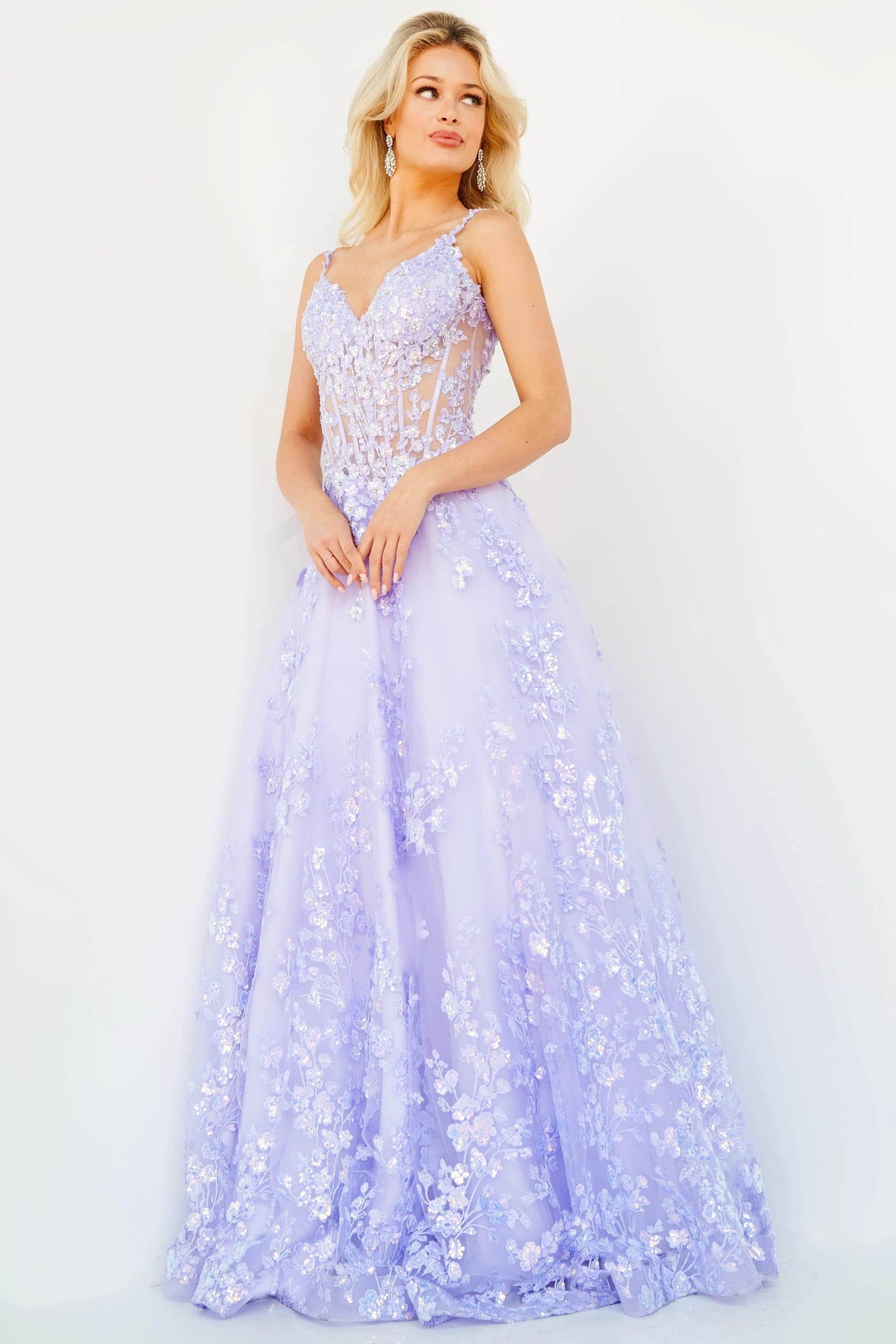 Jovani 63170 - Floral Corset A-Line Prom Dress Prom Dresses