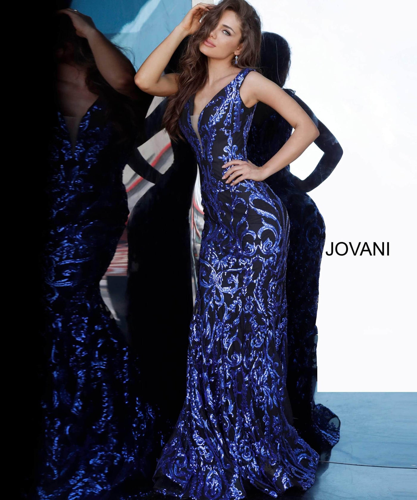 Jovani - 63349 Elaborate Metallic Sequined Off Shoulder Gown Evening Dresses