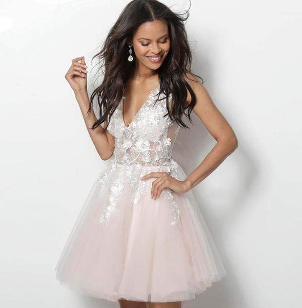 Jovani - 63987 Floral Appliqued A-Line Cocktail Dress Special Occasion Dress