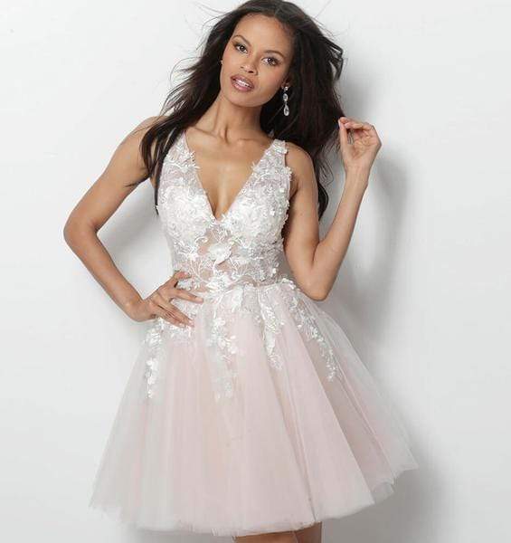 Jovani - 63987 Floral Appliqued A-Line Cocktail Dress Special Occasion Dress