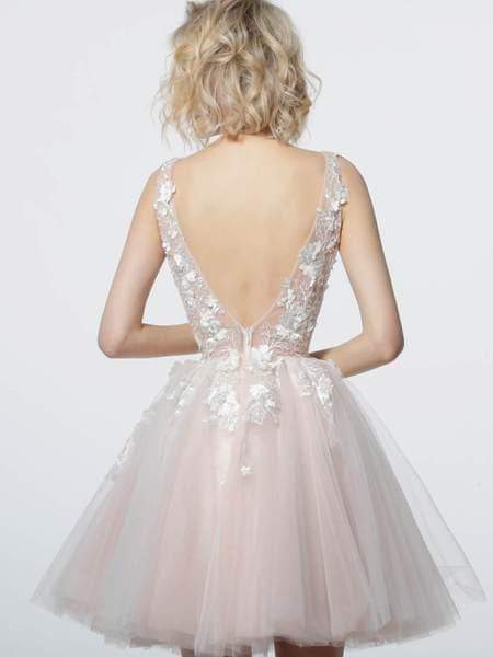 Jovani - 63987 Floral Appliqued A-Line Cocktail Dress Special Occasion Dress