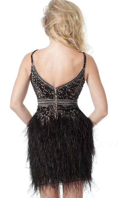 Jovani 64266 - V-Neck Feathered Sheath Cocktail Dress Special Occasion Dress