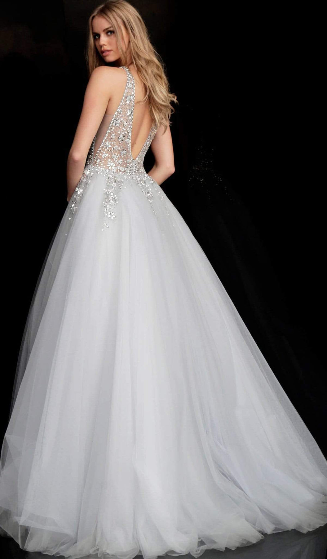 Jovani - 65379 Crystal Embellished Plunging V-neck Ballgown Ball Gowns