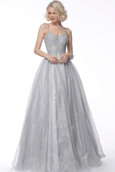Jovani - 67051 Beaded Lace Bodice Glitter Tulle Ballgown Ball Gowns 00 / Silver