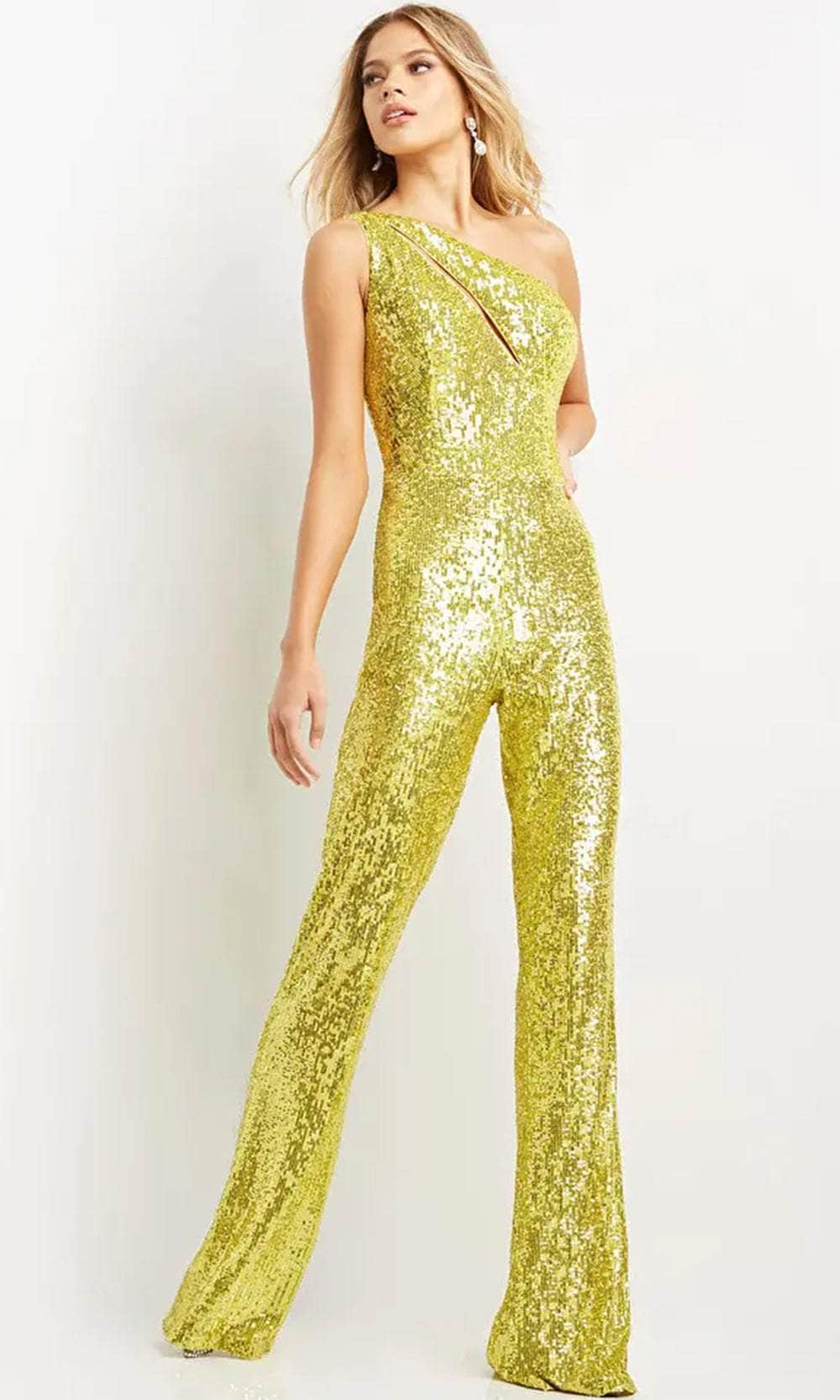 Jovani 9017 - Keyhole Detailed One-Shoulder Jumpsuit Formal Pantsuit