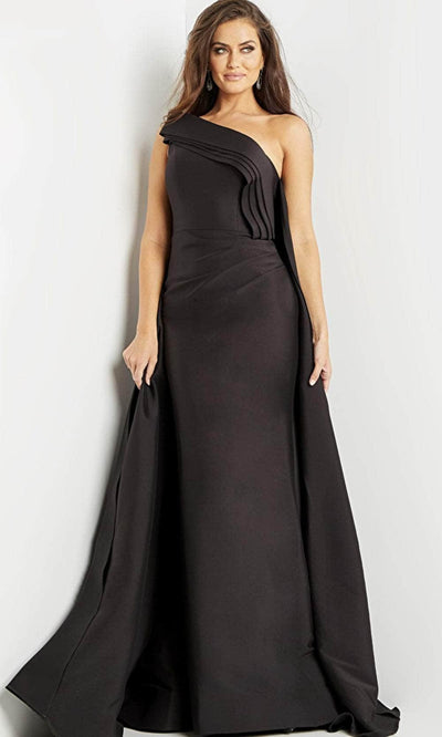 Jovani 9203 - Asymmetrical Pleated Evening Gown Prom Dresses 00 / Black