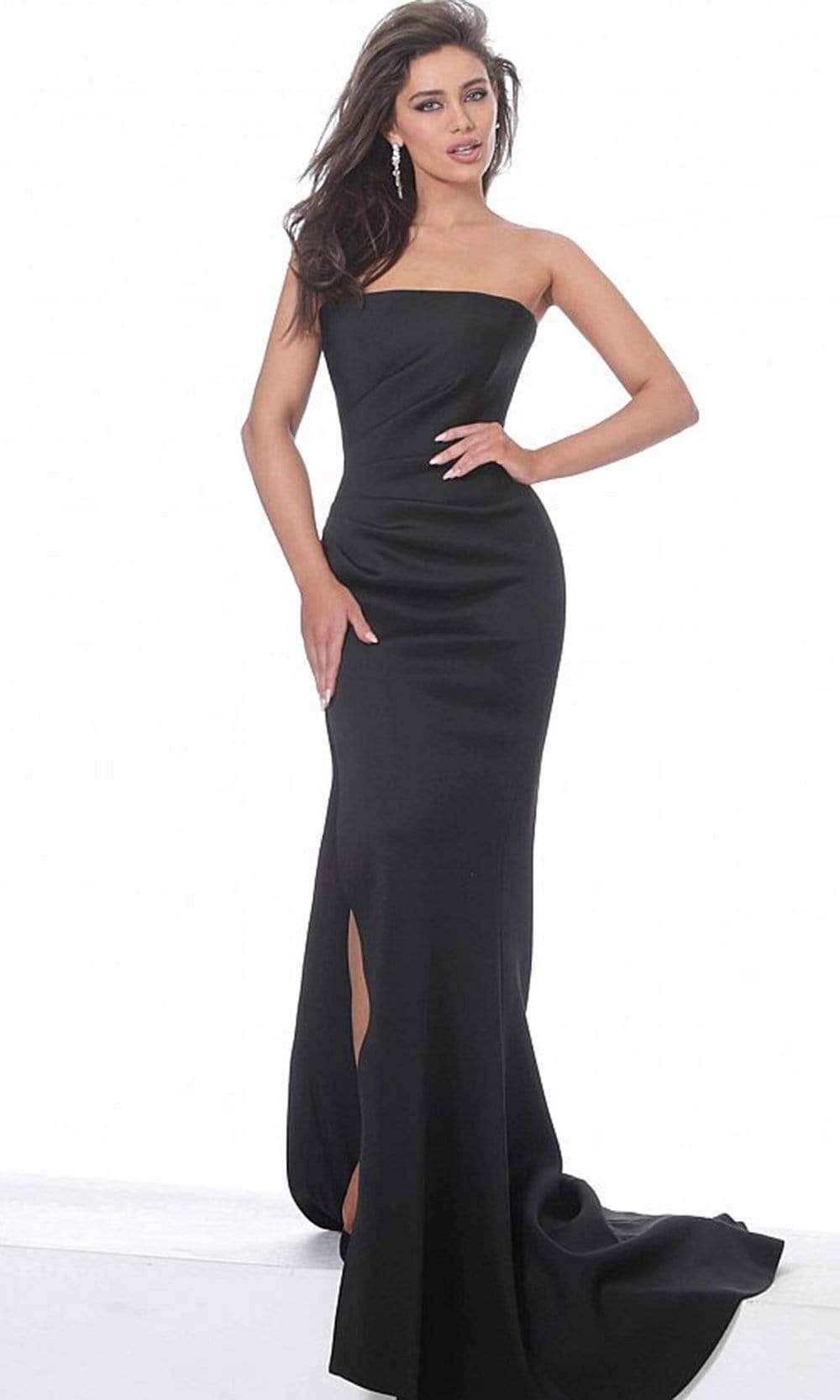 Jovani - 94366 Strapless Straight Neckline Slit Mermaid Gown Evening Dresses 00 / Black
