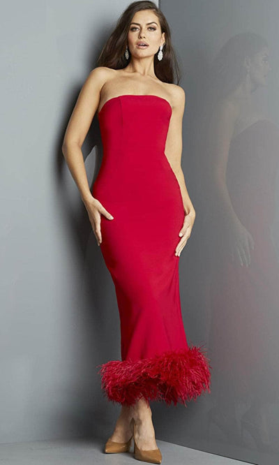 Jovani 9630 - Strapless Feather Hemline Prom Dress Homecoming Dresses 00 / Red