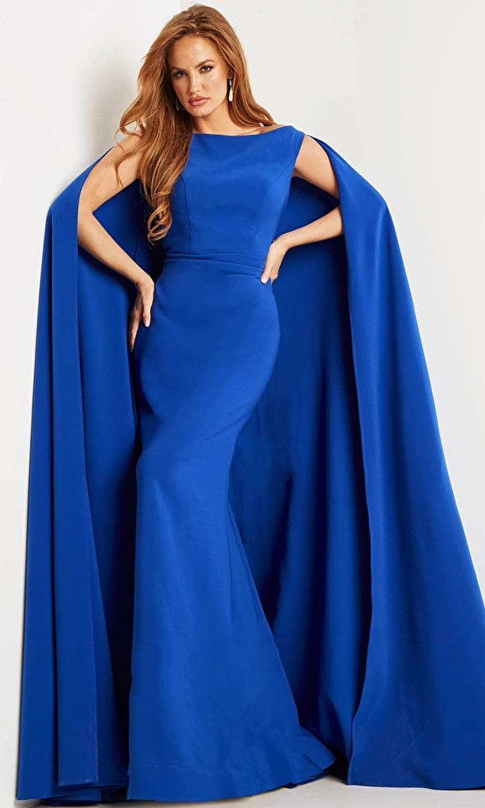 Jovani 9755 - Bateau Cape Evening Dress Evening Dresses 00 / Royal