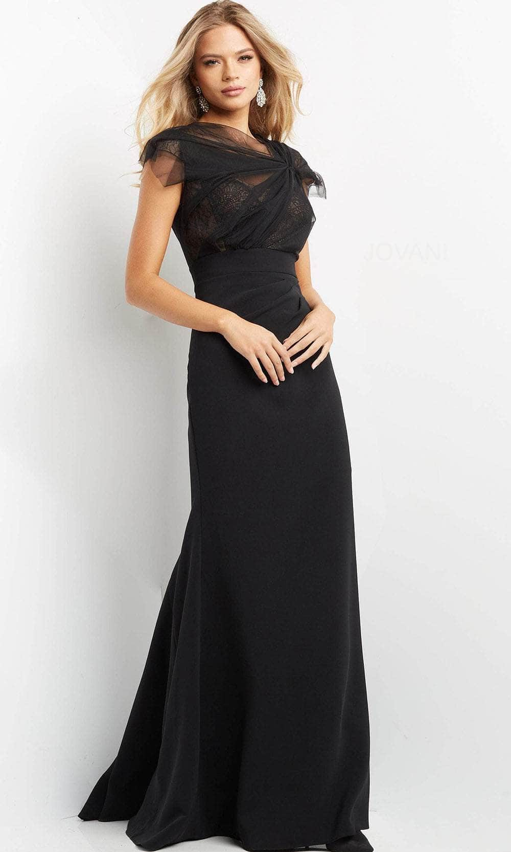 Jovani - Asymmetric Ruched Tulle Formal Dress 05675SC - 1 pc Black In Size 18 Available CCSALE 18 / Black