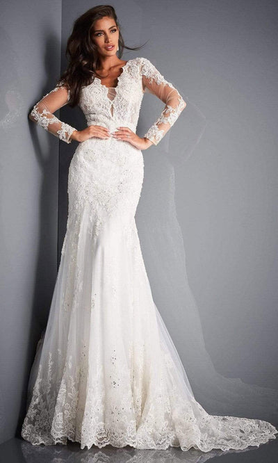 Jovani Bridal - JB02579 Embellished Long Sleeves Trumpet Bridal Gown Bridal Dresses