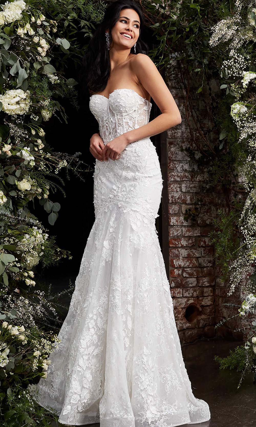 Jovani Bridal JB02836 - Long Trumpet Dress - Strapless, Mid-open back, Zipper closure, Embroidery, Train 16 / Off-White Jovani Bridal JB02836 - Long Trumpet Dress - Strapless, Mid-open back, Zipper closure, Embroidery, Train 16 / Off-White