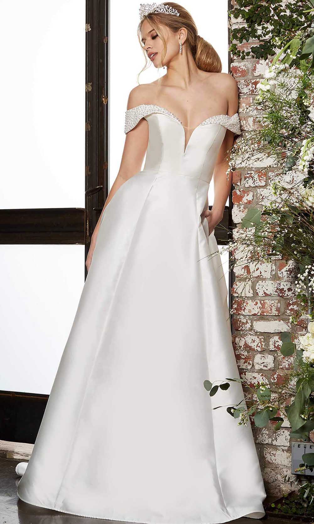 Jovani Bridal - JB07134 Beaded Off Shoulder A-Line Bridal Gown Bridal Dresses