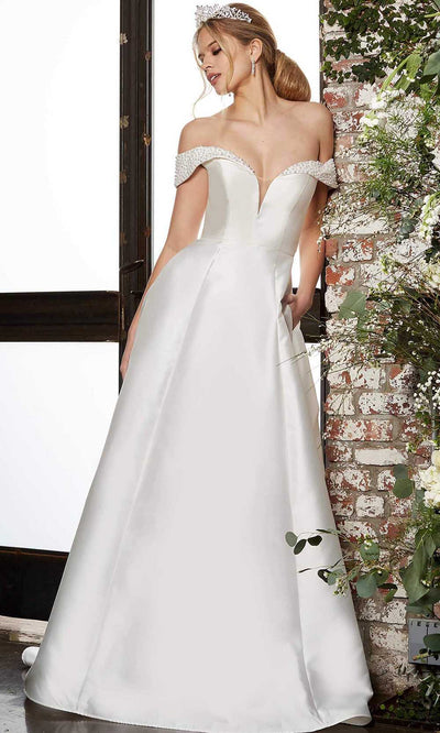 Jovani Bridal - JB07134 Beaded Off Shoulder A-Line Bridal Gown Bridal Dresses