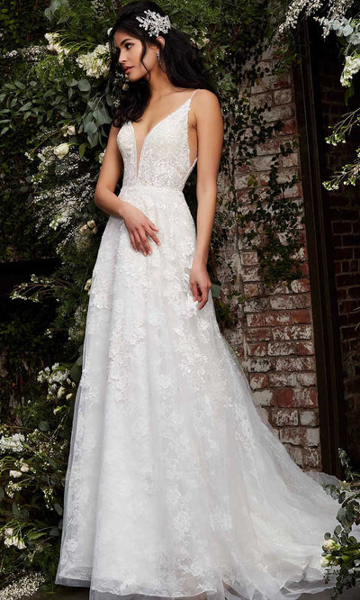 Jovani Bridal - JB07147 Floral Lace Embroidered A-Line Bridal Gown Bridal Dresses