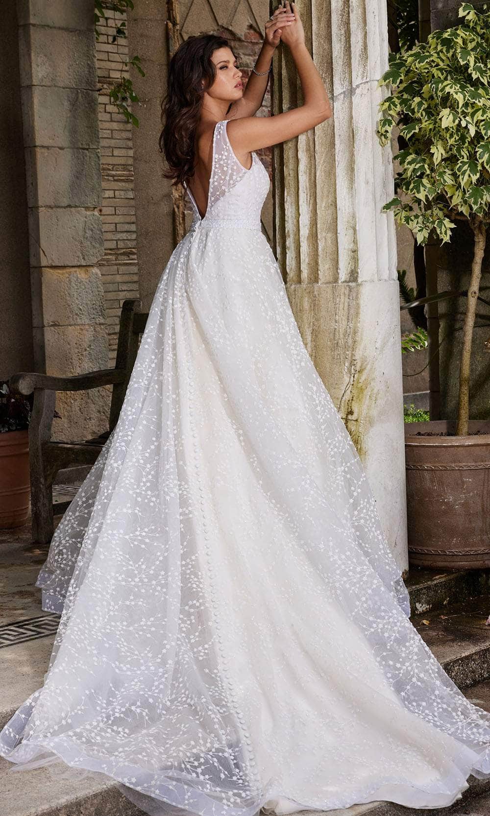 Jovani Bridal JB09491 - V-Neck Belted Waist Bridal Gown Bridal Dresses