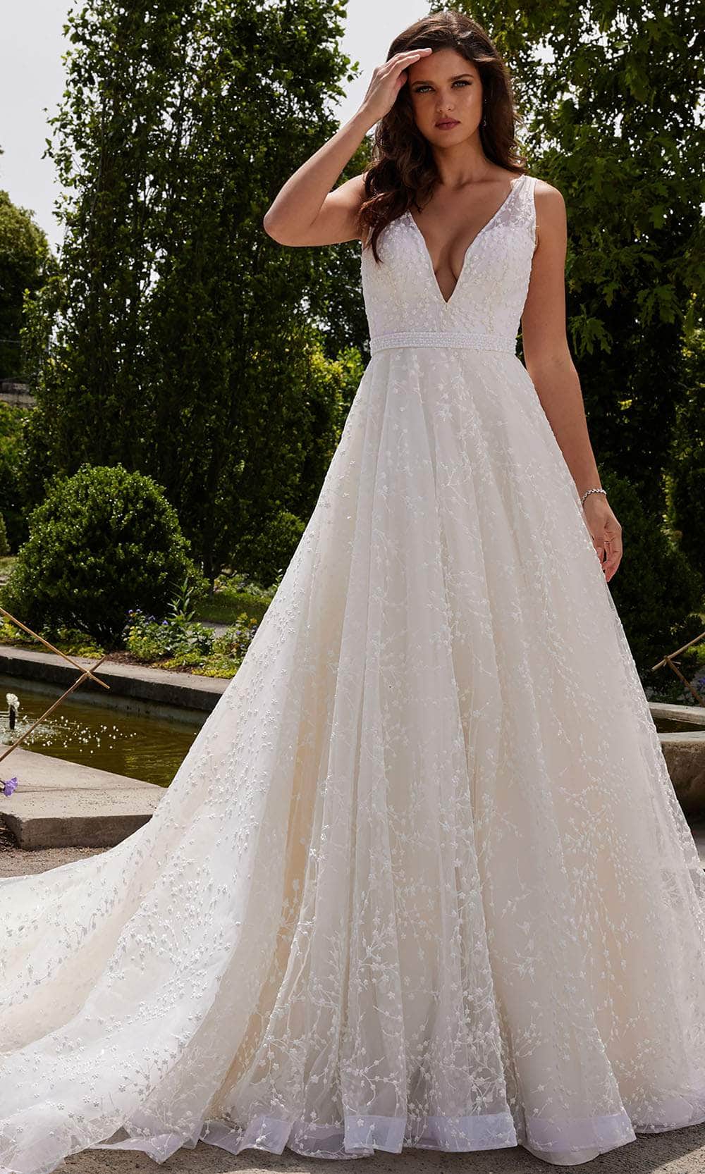 Jovani Bridal JB09491 - V-Neck Belted Waist Bridal Gown Bridal Dresses