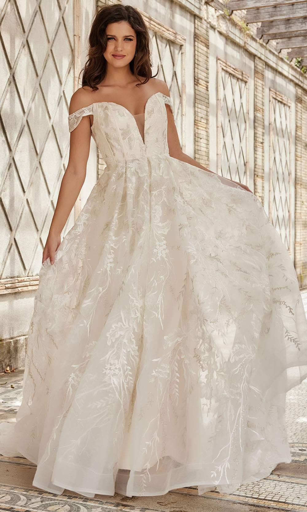 Jovani Bridal JB220001 - Embroidered Off Shoulder Bridal Gown Bridal Dresses 00 / Ivory