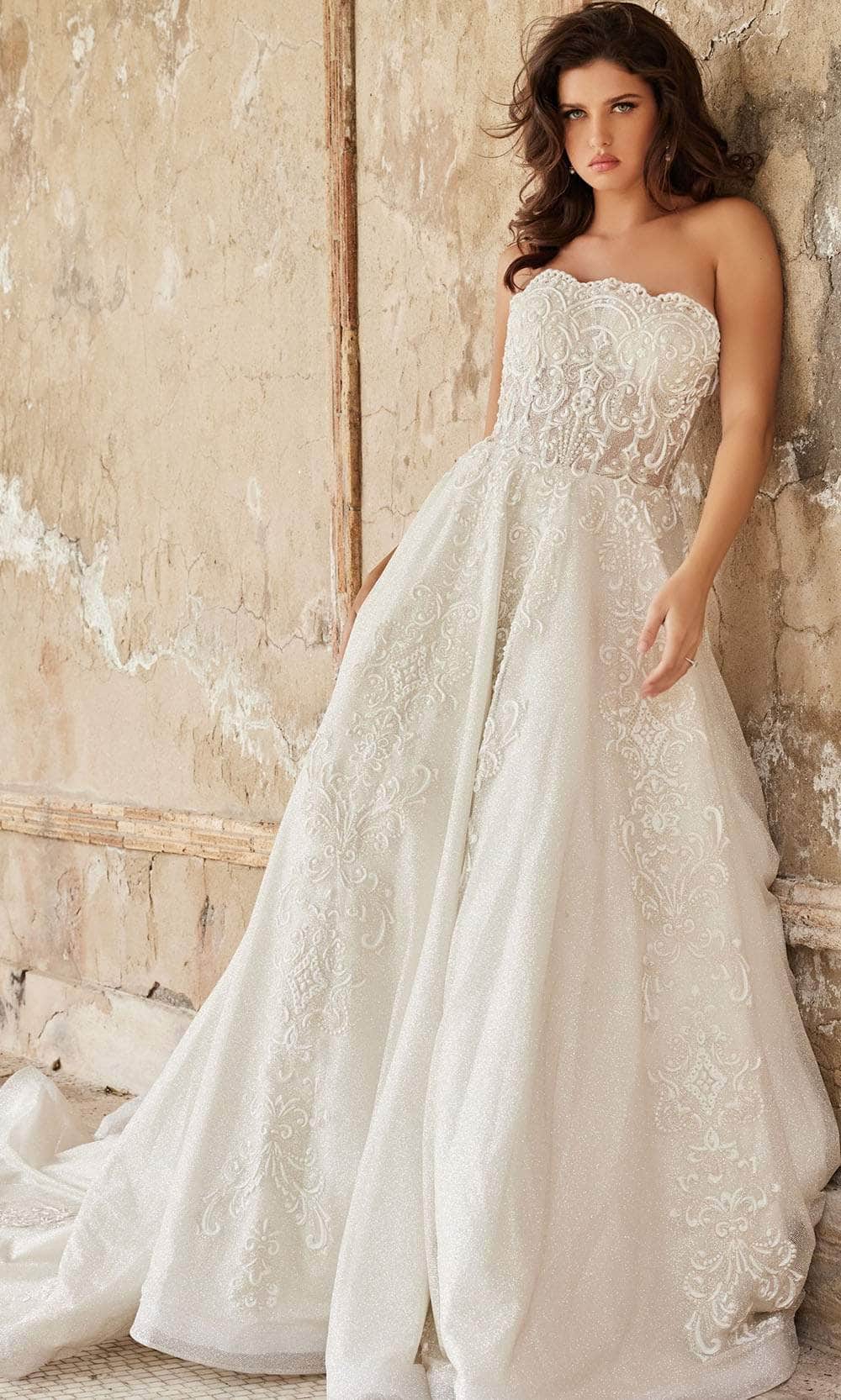 Jovani Bridal JB24563 - Scalloped Neck Strapless Bridal Gown Bridal Dresses