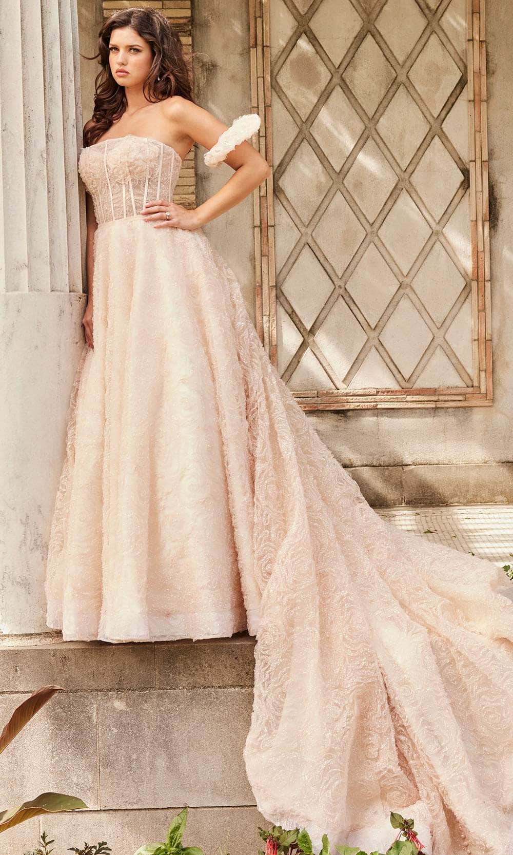 Jovani Bridal JB26341 - Embossed Floral Bridal Gown Bridal Dresses 00 / Nude