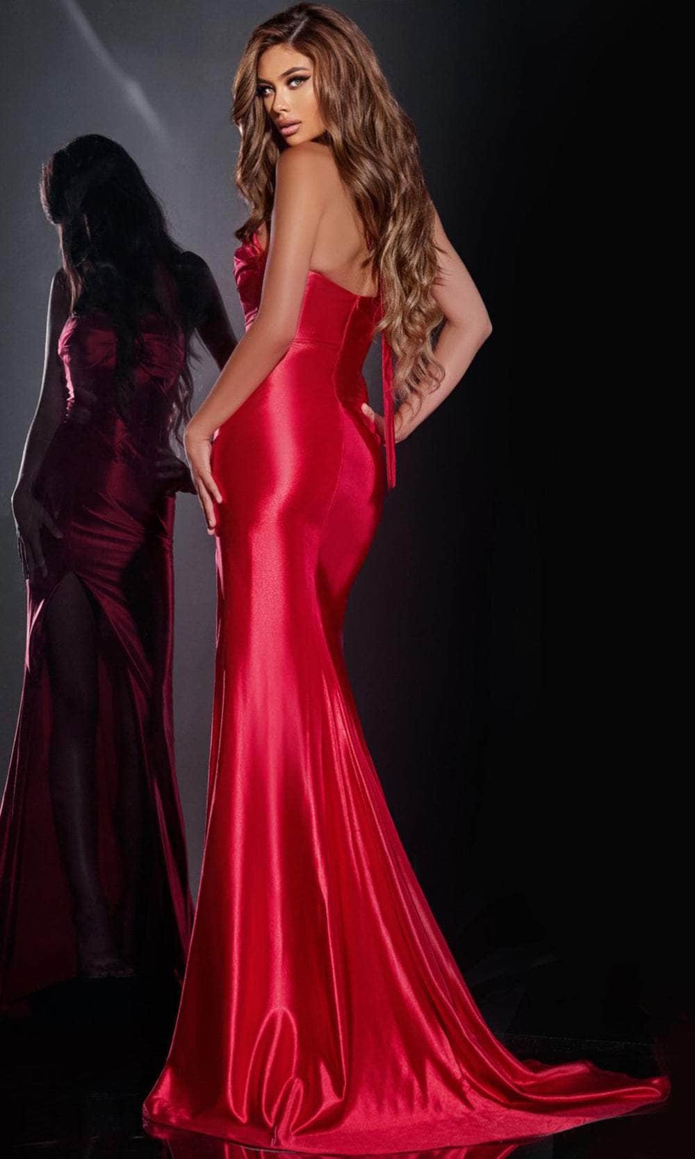 jovani red dress open back Halter Prom Dress with Slit and Open Back 48068