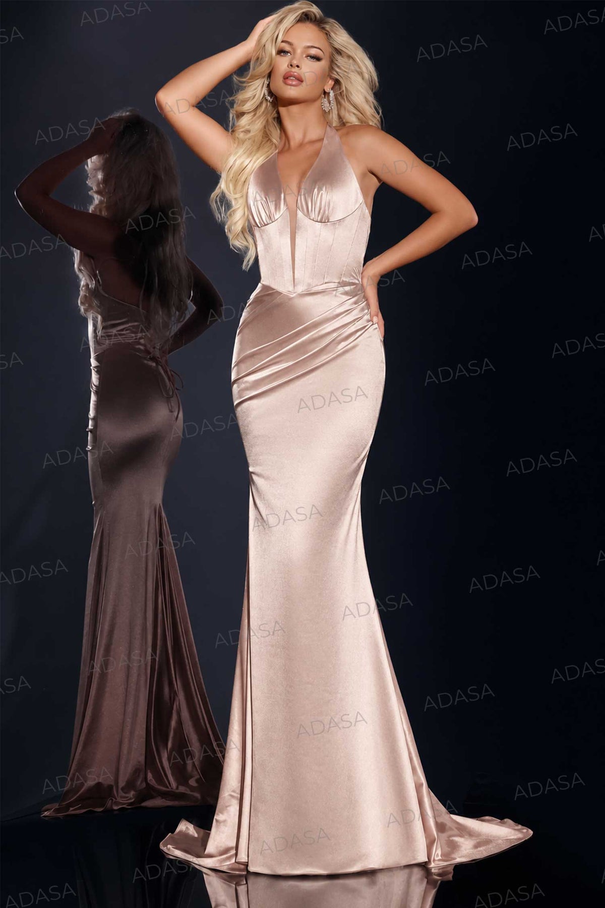 Jovani D5401 - Plunging Halter Fitted Prom Gown