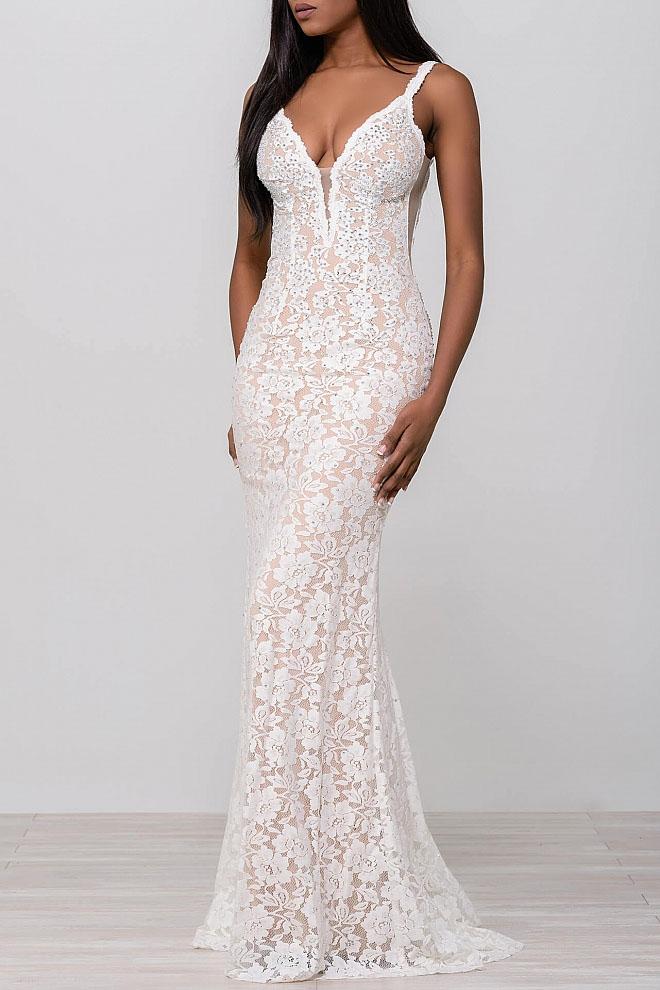 Jovani - Fitted Lace Prom Dress 48994 Prom Dresses 00 / White