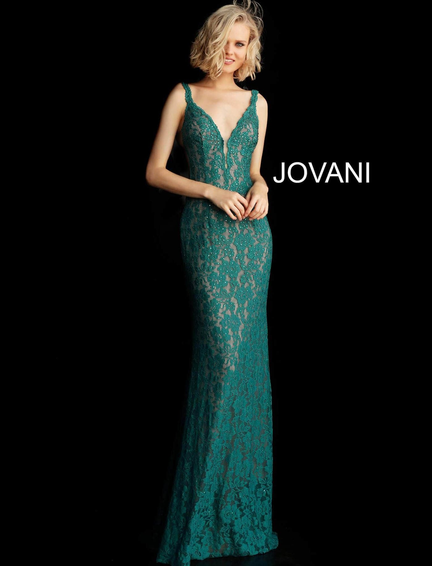 Jovani - Fitted Lace Prom Dress 48994 Prom Dresses 16 / Emerald
