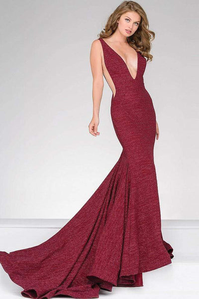 Jovani - Fitted Plunging V- Neckline Prom Dress 47075 Prom Dresses 00 / Wine