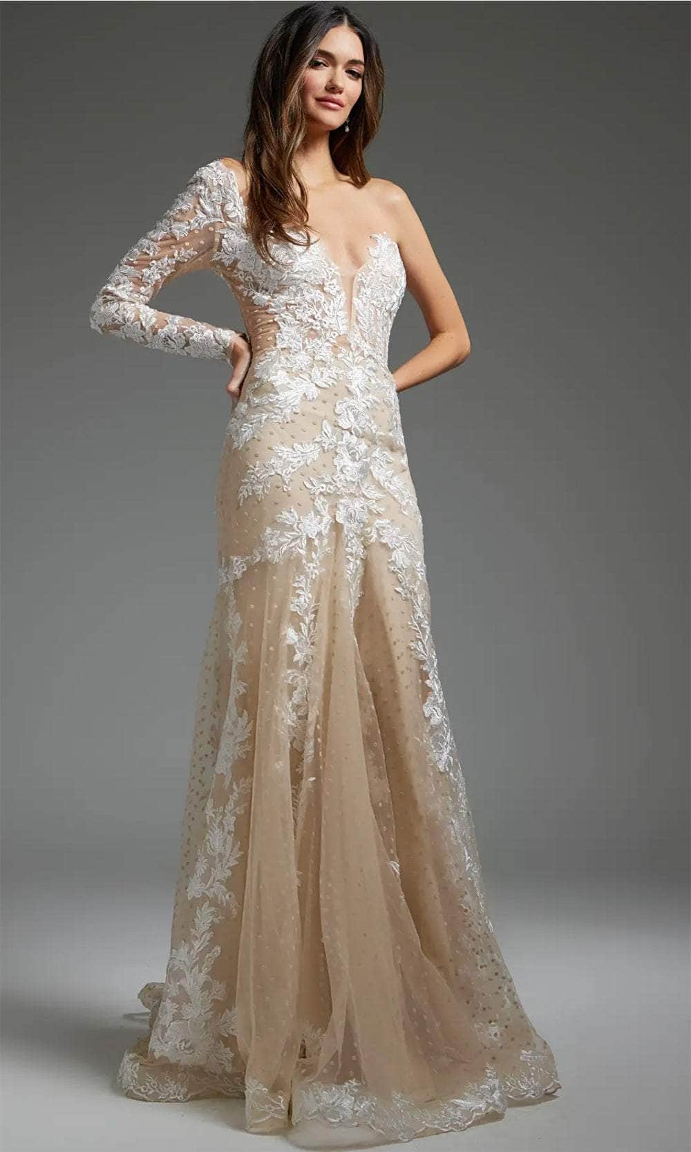 Jovani JB06650 - Beaded Lace Bridal Gown Bridal Dresses 00  Off-White/Nude