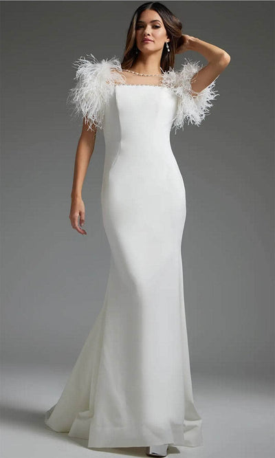 Jovani JB07433 - Feather Illusion Jewel Bridal Gown Bridal Dresses 00  White