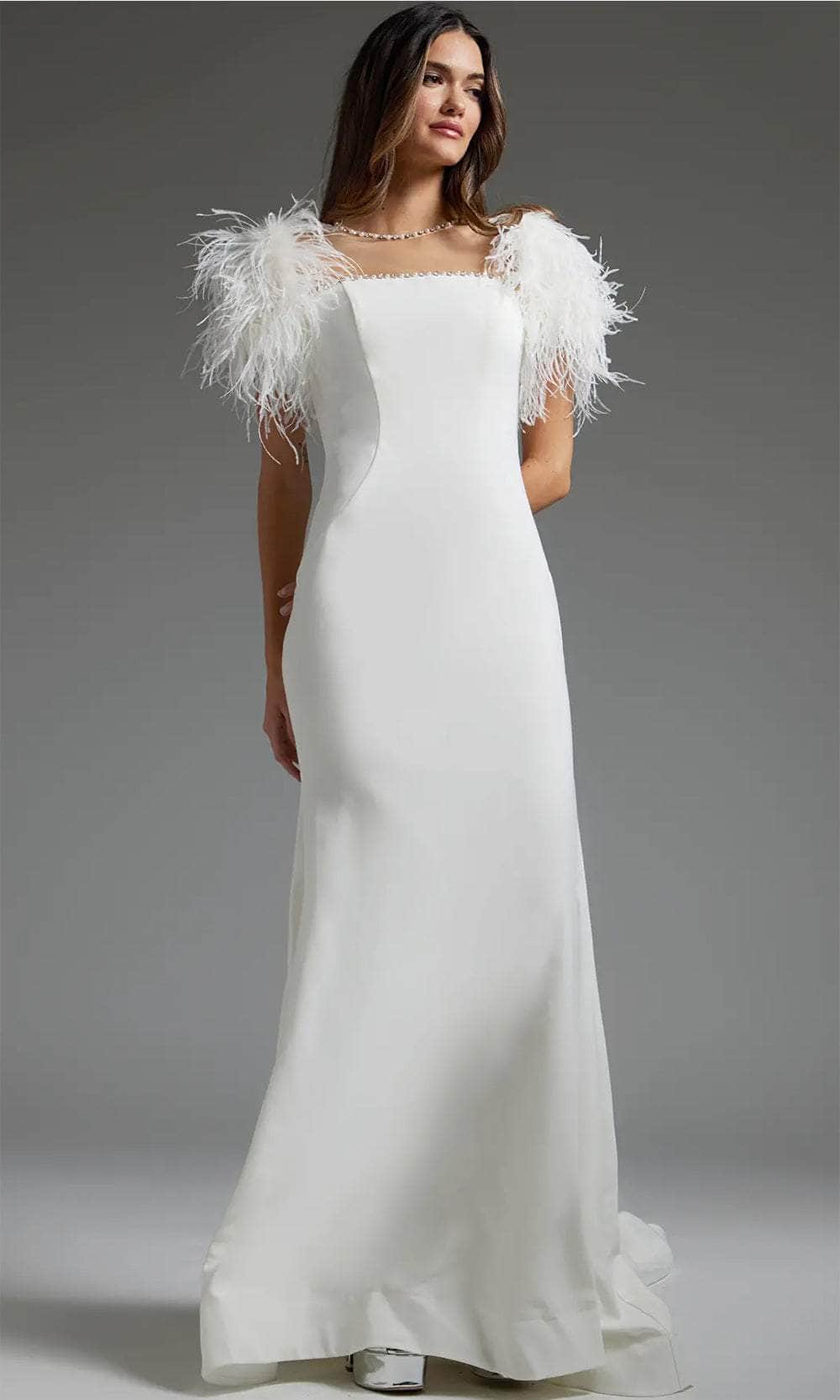 Jovani JB07433 - Feathered Form-Fitting Bridal Gown Bridal Dresses