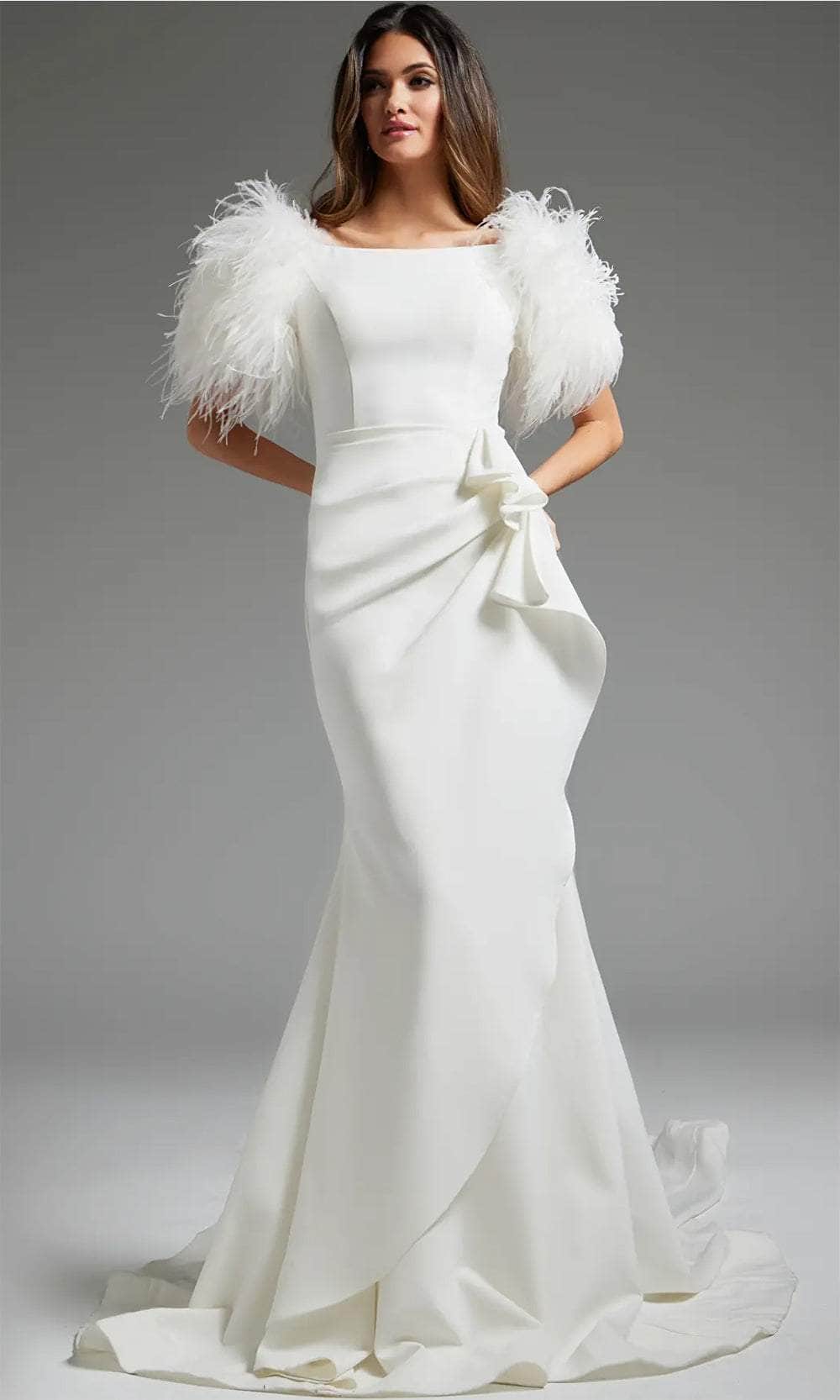 Jovani JB09153 - Draped Skirt Bridal Gown Bridal Dresses 00  Off-White