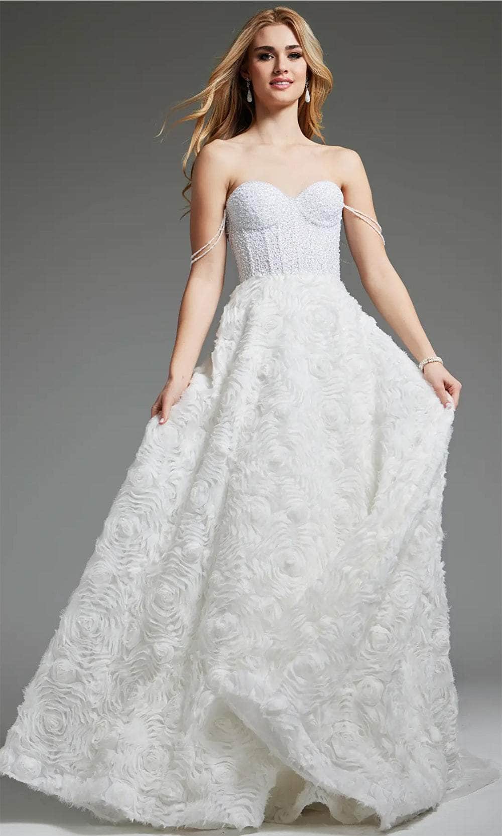 Jovani JB36644 - Textured Corset Bridal Gown Bridal Dresses 00  Off-White