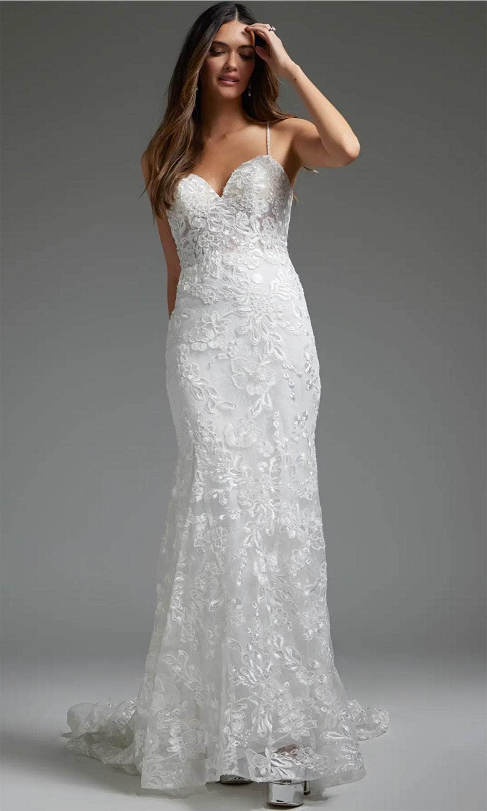 Jovani JB37538 - Long Metallic Sequin Lace with Chantilly Lace Underlay Mermaid Dress - Spaghetti Straps, Embellished, Embroidered Lace, Midrise Back, Jovani JB37538 - Long Metallic Sequin Lace with Chantilly Lace Underlay Mermaid Dress - Spaghetti Straps, Embellished, Embroidered Lace, Midrise Back,