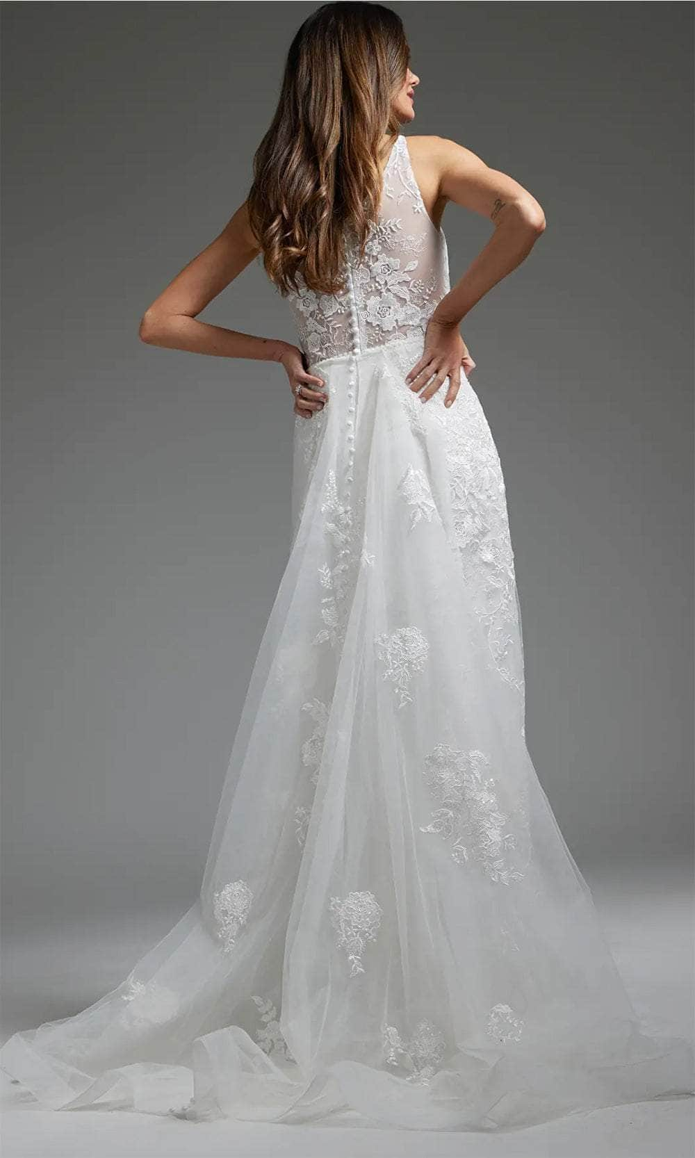 Jovani JB37601 - Asymmetrical Lace Bridal Dress Bridal Dresses