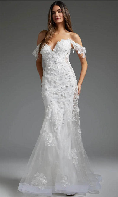 Jovani JB38224 - Illusion Applique Bridal Gown Bridal Dresses 00  Off-White