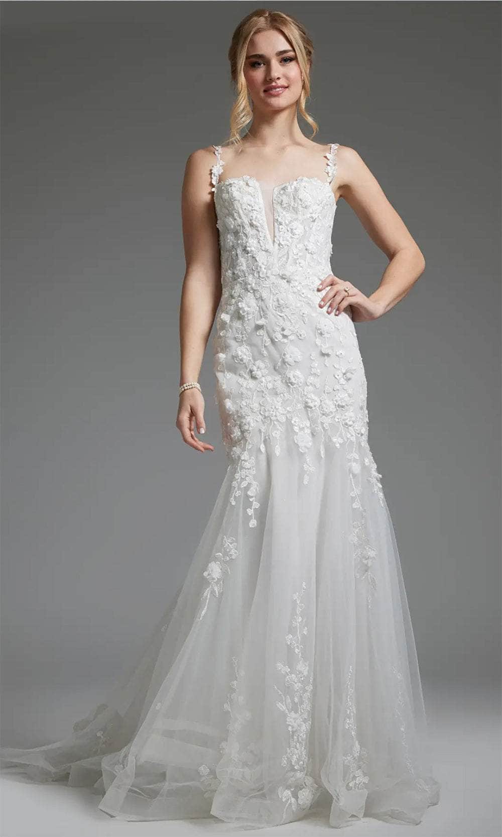 Jovani JB38479 - Applique Trumpet Bridal Gown Bridal Dresses 00  Off-White