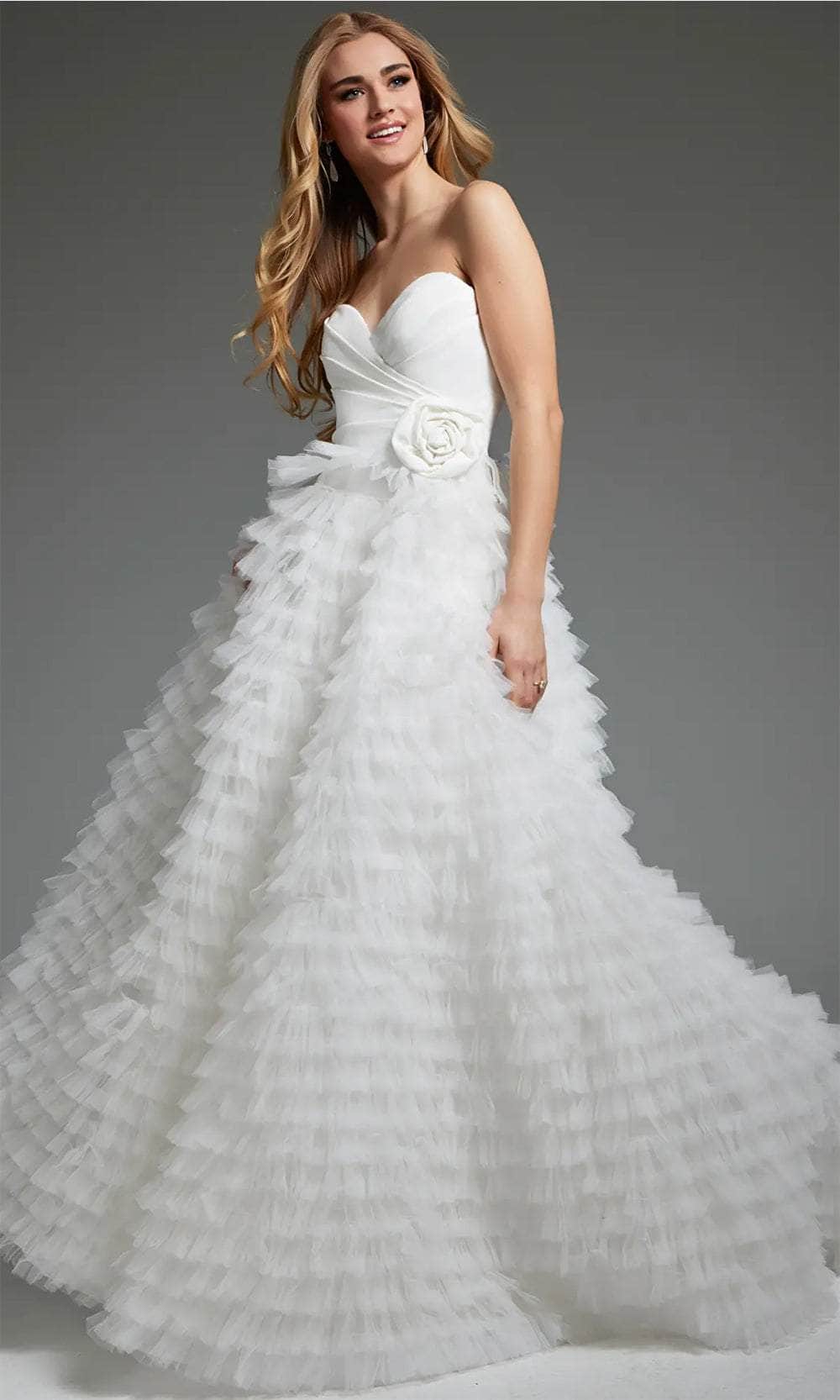 Jovani JB38958 - Rosette Detailed Bridal Gown Bridal Dresses 00  Off-White