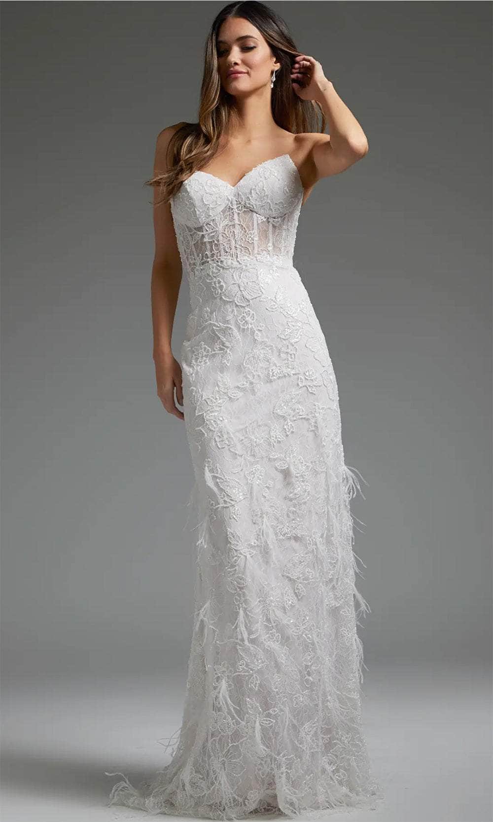 Jovani JB40590 - Lace Sheath Bridal Dress Bridal Dresses 00 / Off-White