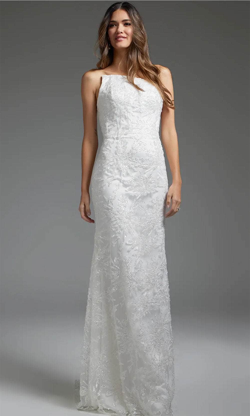 Jovani JB40608 - Strapless Bodice Sheath Bridal Gown Bridal Dresses 00  Off-White