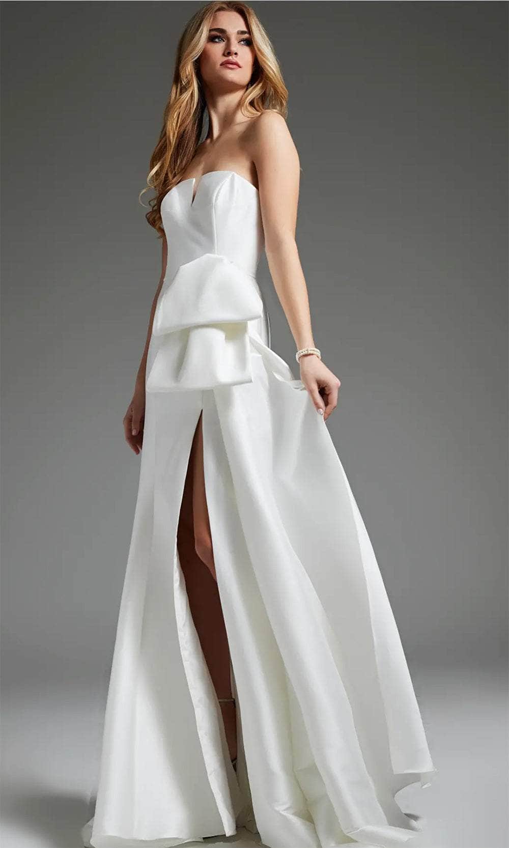 Jovani JB40791 - V-Neck Seamed High Slit Bridal Gown Wedding Dresses
