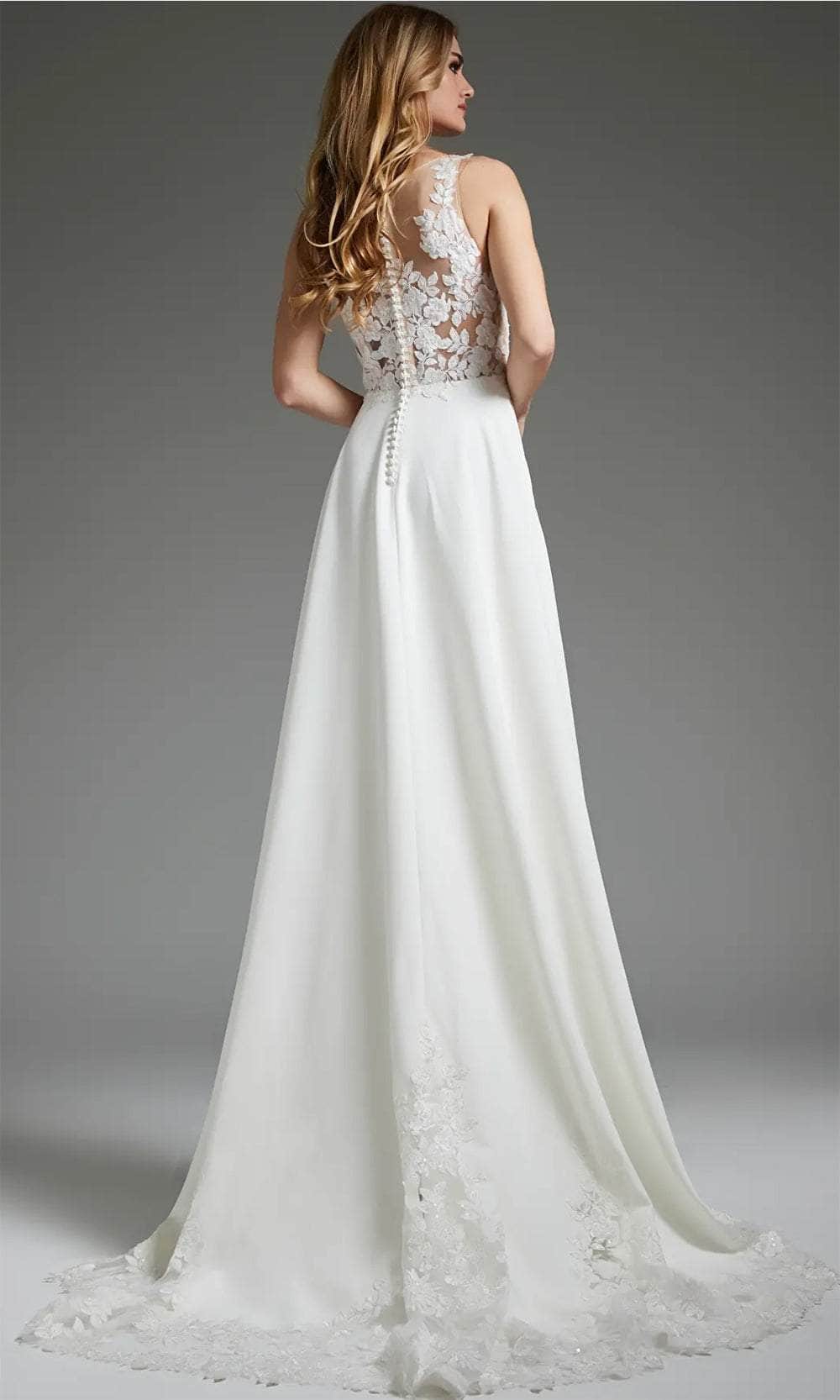 Jovani JB42294 - V-Neck Crepe A-Line Bridal Gown Bridal Dresses