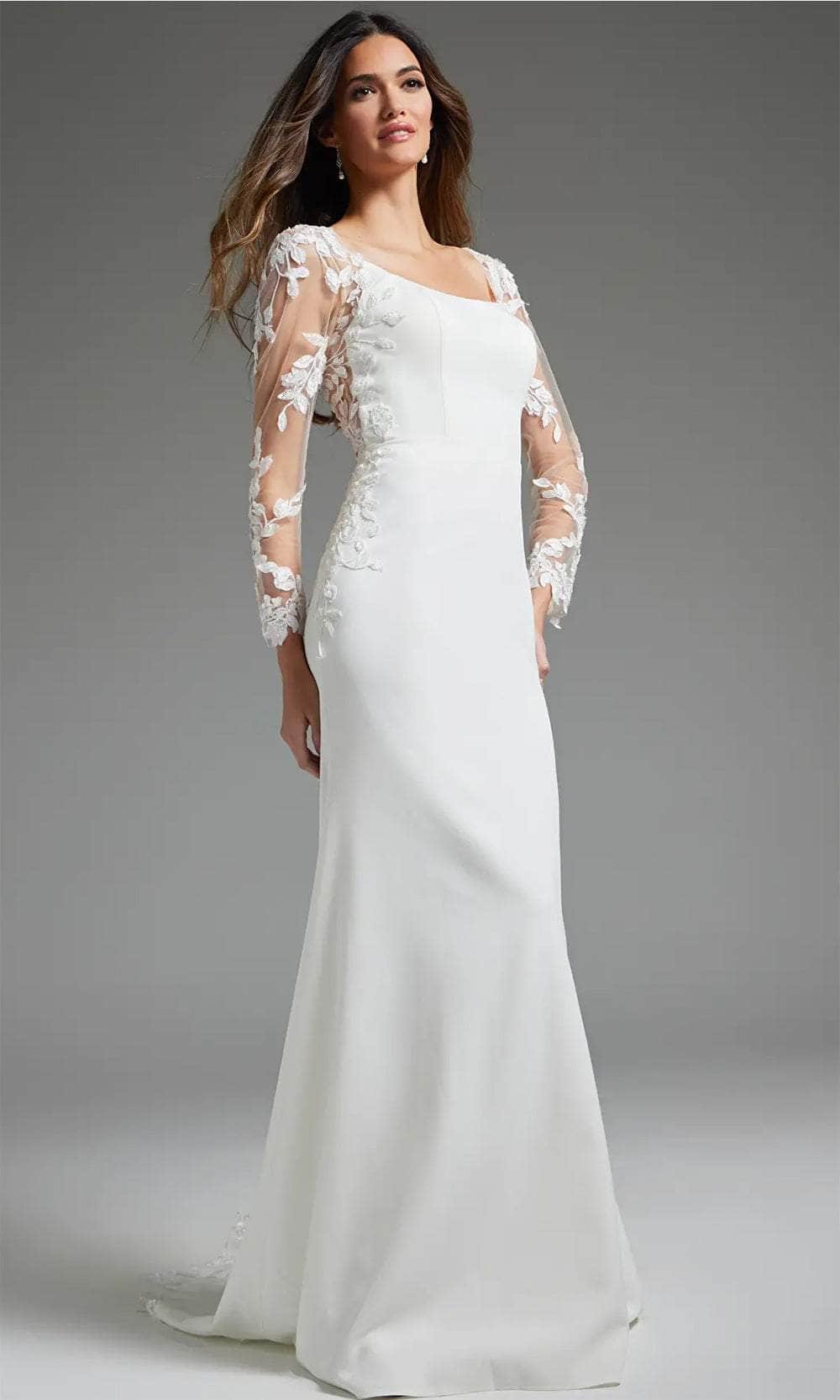 Jovani JB42297 - Leaf Appliqued Square Neck Bridal Gown Wedding Dresses