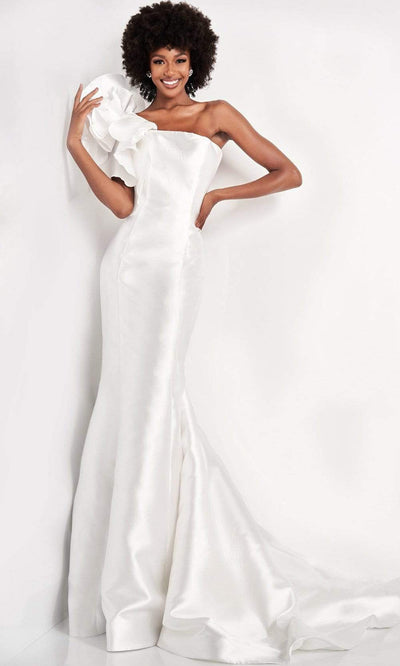 Jovani - JVN00650 Oversized Floral Detail One Shoulder Gown Prom Dresses 00 / Ivory
