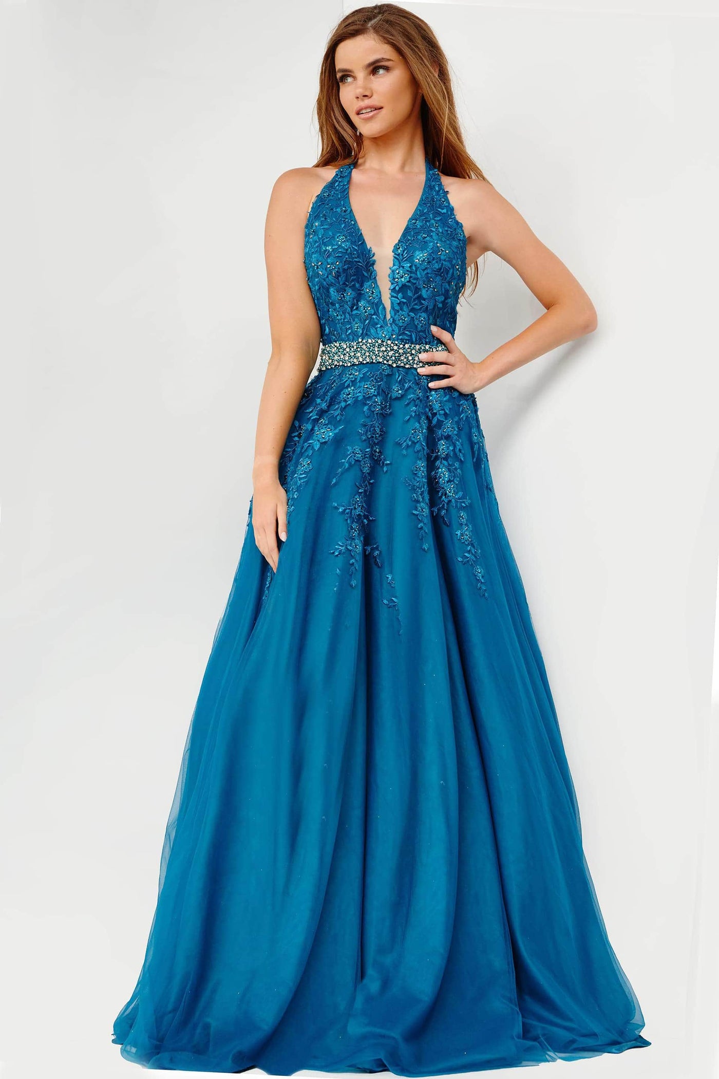 Jovani - JVN00923 Crystal-Beaded Embroidered A-Line Gown Prom Dresses