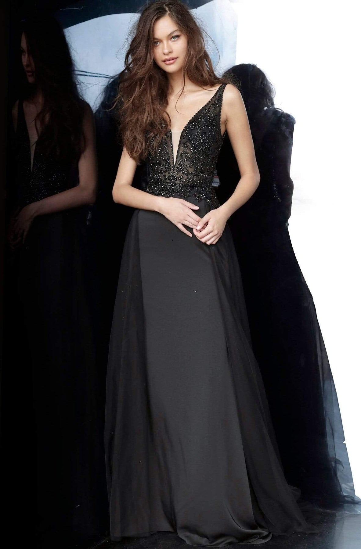 Jovani - JVN02253 Ornate Plunging Bodice Long Overskirt Gown Evening Dresses