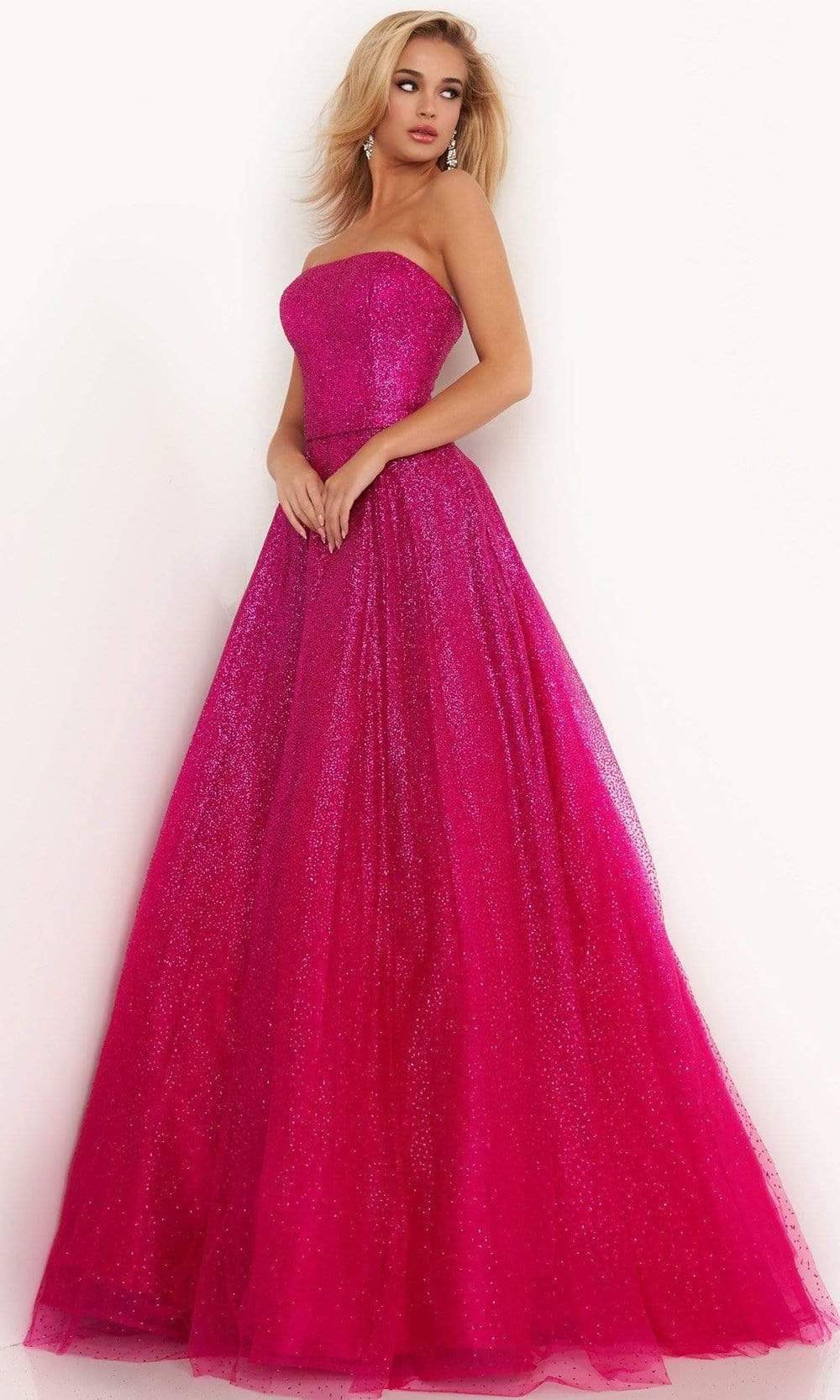 Jovani - JVN02875 Strapless Glitter Ballgown Prom Dresses 00 / Fuchsia